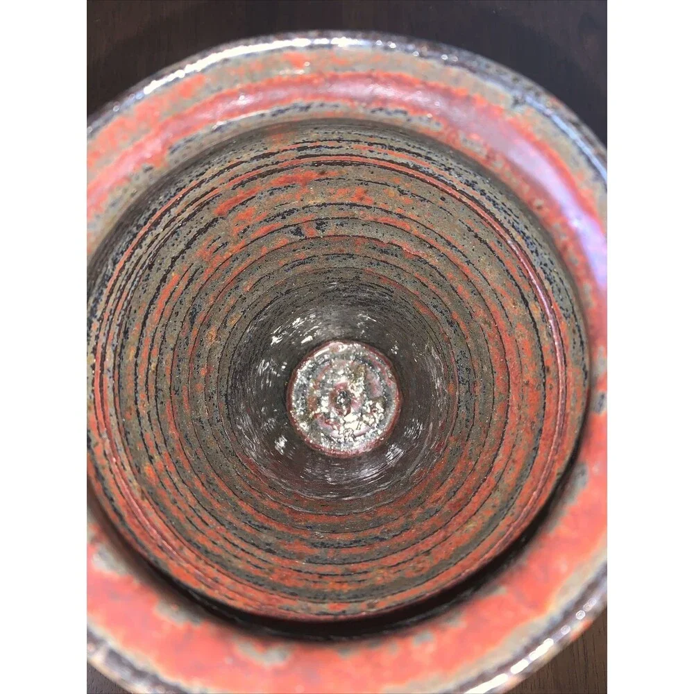 Deep Red & Blue Hand  Thrown Studio Art Pottery Pot Vase artist signed CB ‘92